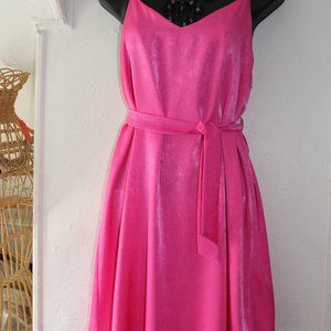 Hot Pink Silky Slip Dress,low cut back,Belt attached